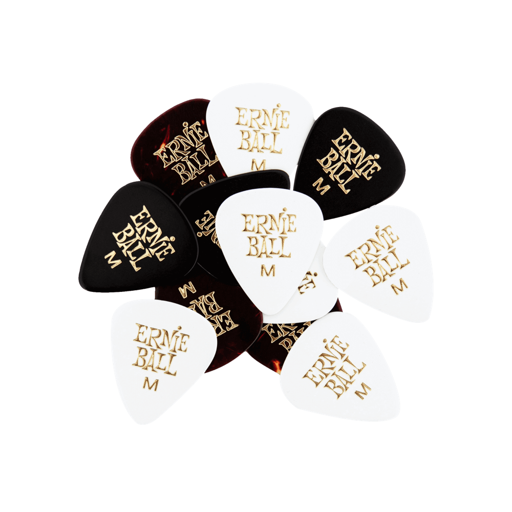 Ernie Ball 12-Piece Medium Assorted Color Cellulose Guitar Picks Bag, 0.72mm Size