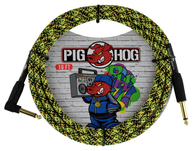Pig Hog 10ft Instrument Cable (Right angle) - Yellow Graffiti