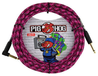 Pig Hog 20ft Instrument Cable (Right angle) - Pink Graffiti