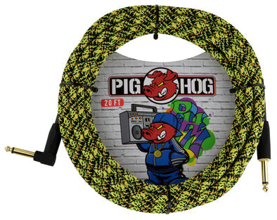 Pig Hog 20ft Instrument Cable (Right angle) - Yellow Graffiti